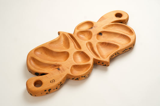 Cherry Wood Serving Board with Snack Bowls