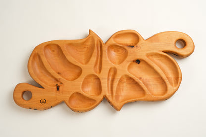 Cherry Wood Serving Board with Snack Bowls